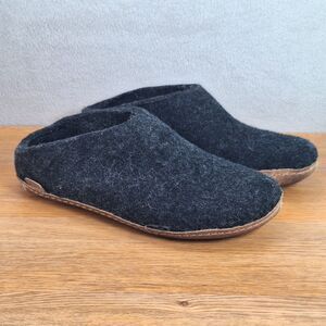 Glerups Women's US 8.5 EU 39 Slip-On Wool Slippers Black Leather Sole Cozy  Shoe